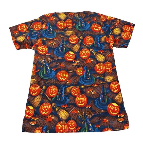 Landau Women's Halloween Themed V-Neck Short Sleeve Pullover Scrub Top - Picture 3 of 5